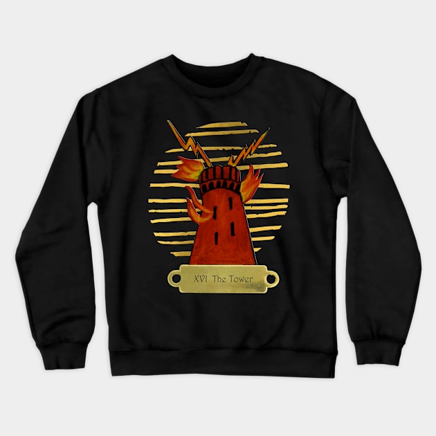 XVI The Tower Tarot card Crewneck Sweatshirt by PaintingsbyArlette